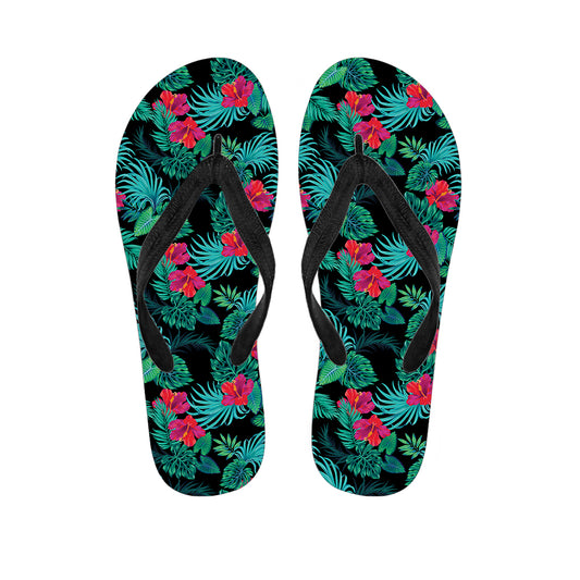 Turquoise Hawaiian Palm Leaves Print Flip Flops
