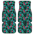 Turquoise Hawaiian Palm Leaves Print Front and Back Car Floor Mats
