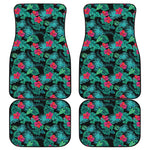 Turquoise Hawaiian Palm Leaves Print Front and Back Car Floor Mats