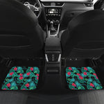 Turquoise Hawaiian Palm Leaves Print Front and Back Car Floor Mats