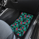 Turquoise Hawaiian Palm Leaves Print Front and Back Car Floor Mats