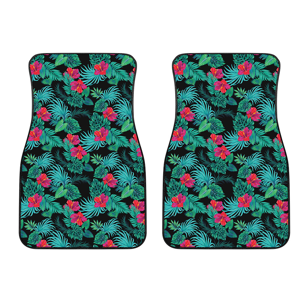 Turquoise Hawaiian Palm Leaves Print Front Car Floor Mats