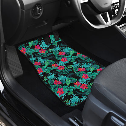 Turquoise Hawaiian Palm Leaves Print Front Car Floor Mats