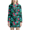 Turquoise Hawaiian Palm Leaves Print Pullover Hoodie Dress