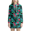 Turquoise Hawaiian Palm Leaves Print Hoodie Dress