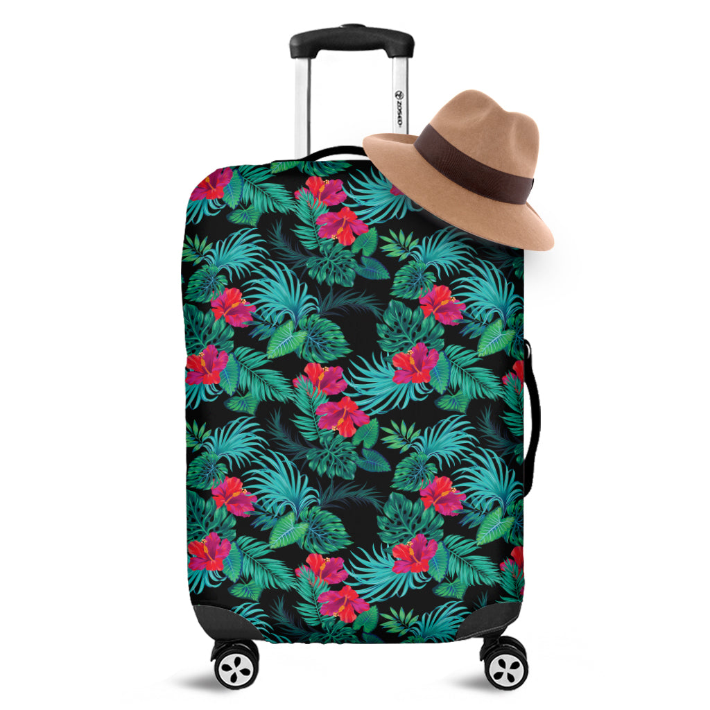 Turquoise Hawaiian Palm Leaves Print Luggage Cover