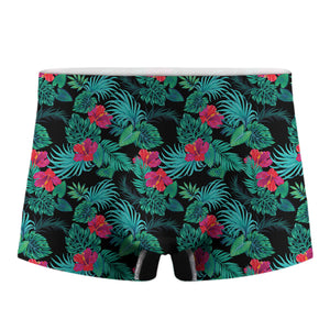 Turquoise Hawaiian Palm Leaves Print Men's Boxer Briefs