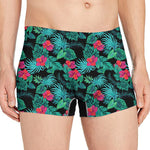 Turquoise Hawaiian Palm Leaves Print Men's Boxer Briefs