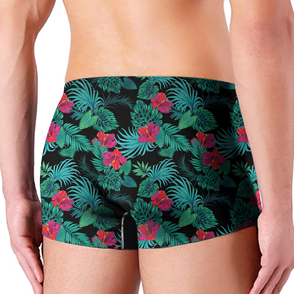 Turquoise Hawaiian Palm Leaves Print Men's Boxer Briefs