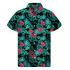 Turquoise Hawaiian Palm Leaves Print Men's Short Sleeve Shirt