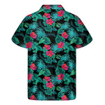 Turquoise Hawaiian Palm Leaves Print Men's Short Sleeve Shirt