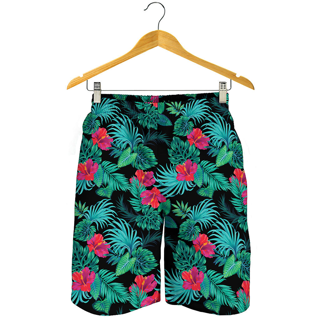 Turquoise Hawaiian Palm Leaves Print Men's Shorts