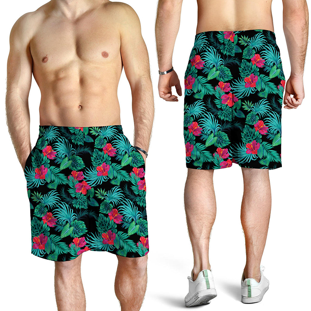 Turquoise Hawaiian Palm Leaves Print Men's Shorts