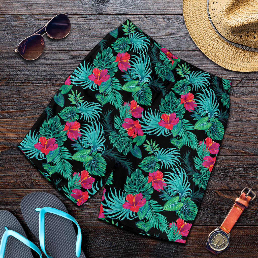 Turquoise Hawaiian Palm Leaves Print Men's Shorts