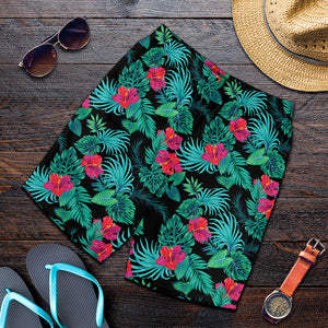 Turquoise Hawaiian Palm Leaves Print Men's Shorts