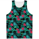 Turquoise Hawaiian Palm Leaves Print Men's Tank Top