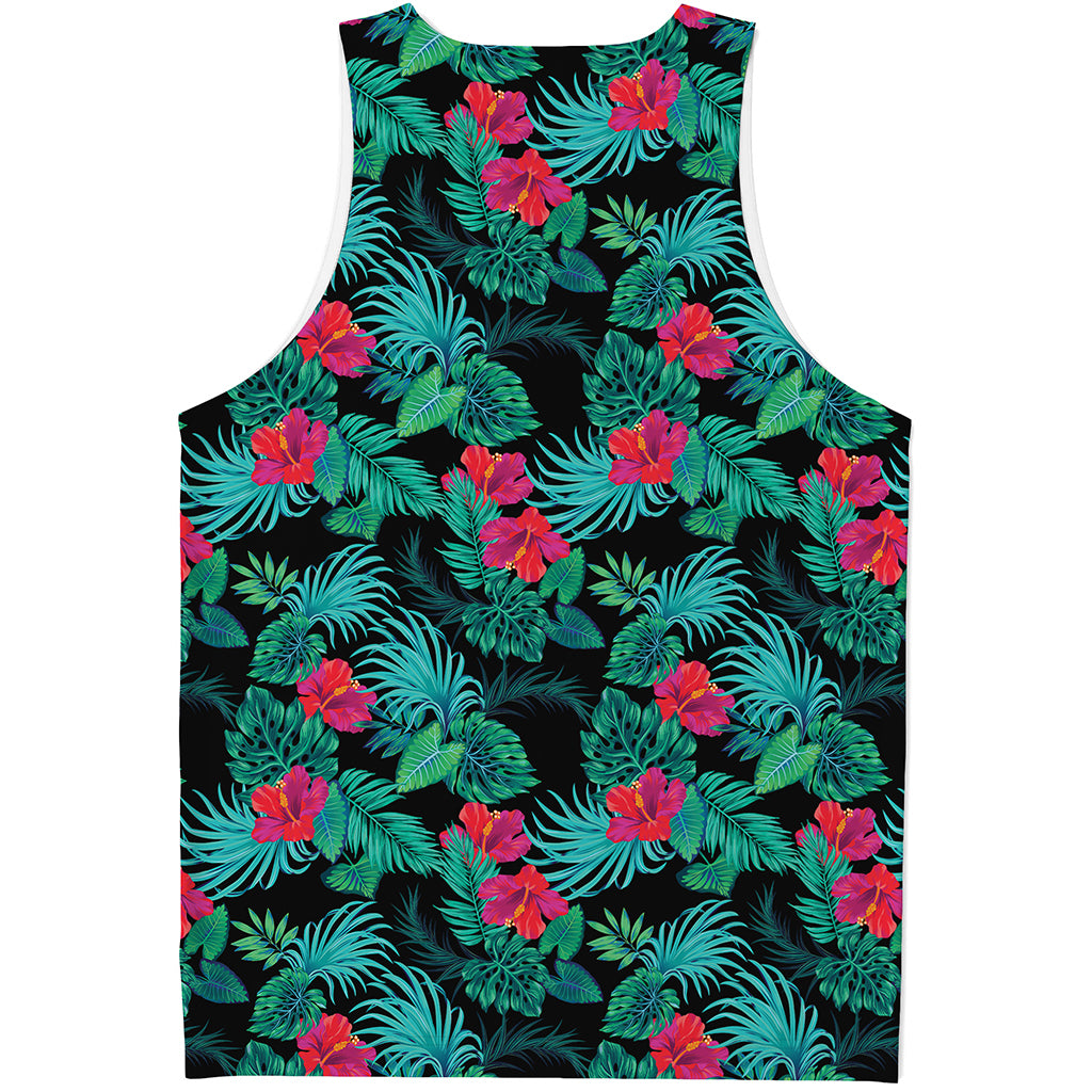 Turquoise Hawaiian Palm Leaves Print Men's Tank Top