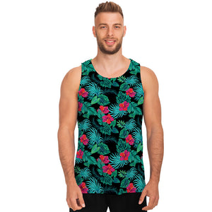 Turquoise Hawaiian Palm Leaves Print Men's Tank Top