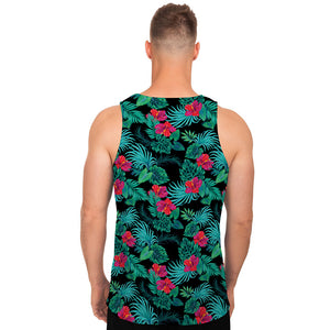 Turquoise Hawaiian Palm Leaves Print Men's Tank Top