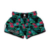 Turquoise Hawaiian Palm Leaves Print Muay Thai Boxing Shorts