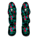 Turquoise Hawaiian Palm Leaves Print Muay Thai Shin Guard