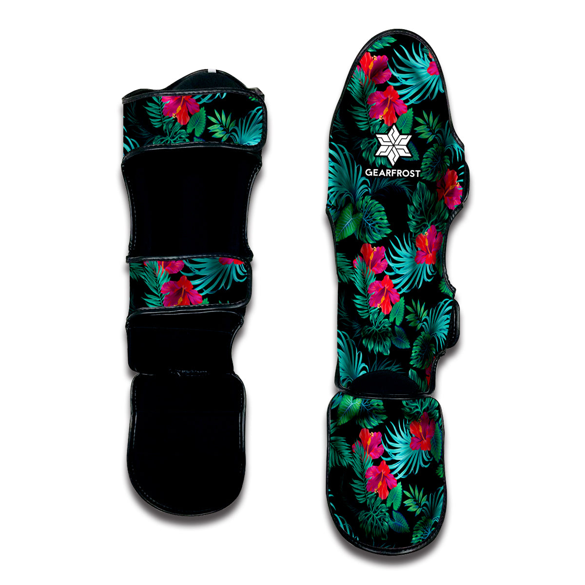 Turquoise Hawaiian Palm Leaves Print Muay Thai Shin Guard