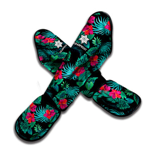 Turquoise Hawaiian Palm Leaves Print Muay Thai Shin Guard