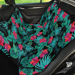 Turquoise Hawaiian Palm Leaves Print Pet Car Back Seat Cover