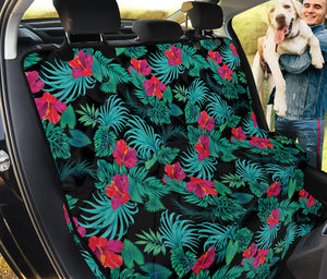 Turquoise Hawaiian Palm Leaves Print Pet Car Back Seat Cover