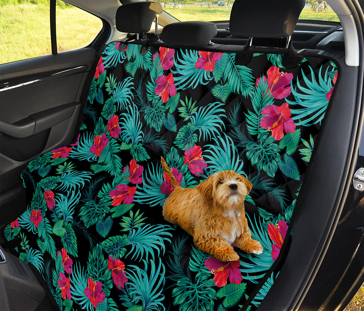 Turquoise Hawaiian Palm Leaves Print Pet Car Back Seat Cover