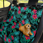 Turquoise Hawaiian Palm Leaves Print Pet Car Back Seat Cover