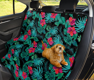 Turquoise Hawaiian Palm Leaves Print Pet Car Back Seat Cover