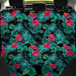 Turquoise Hawaiian Palm Leaves Print Pet Car Back Seat Cover