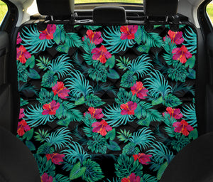 Turquoise Hawaiian Palm Leaves Print Pet Car Back Seat Cover