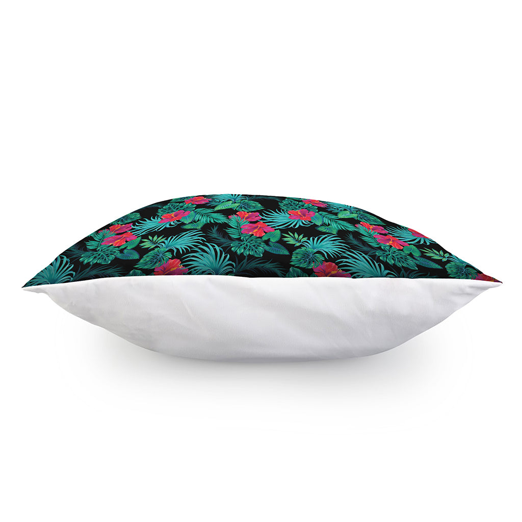 Turquoise Hawaiian Palm Leaves Print Pillow Cover