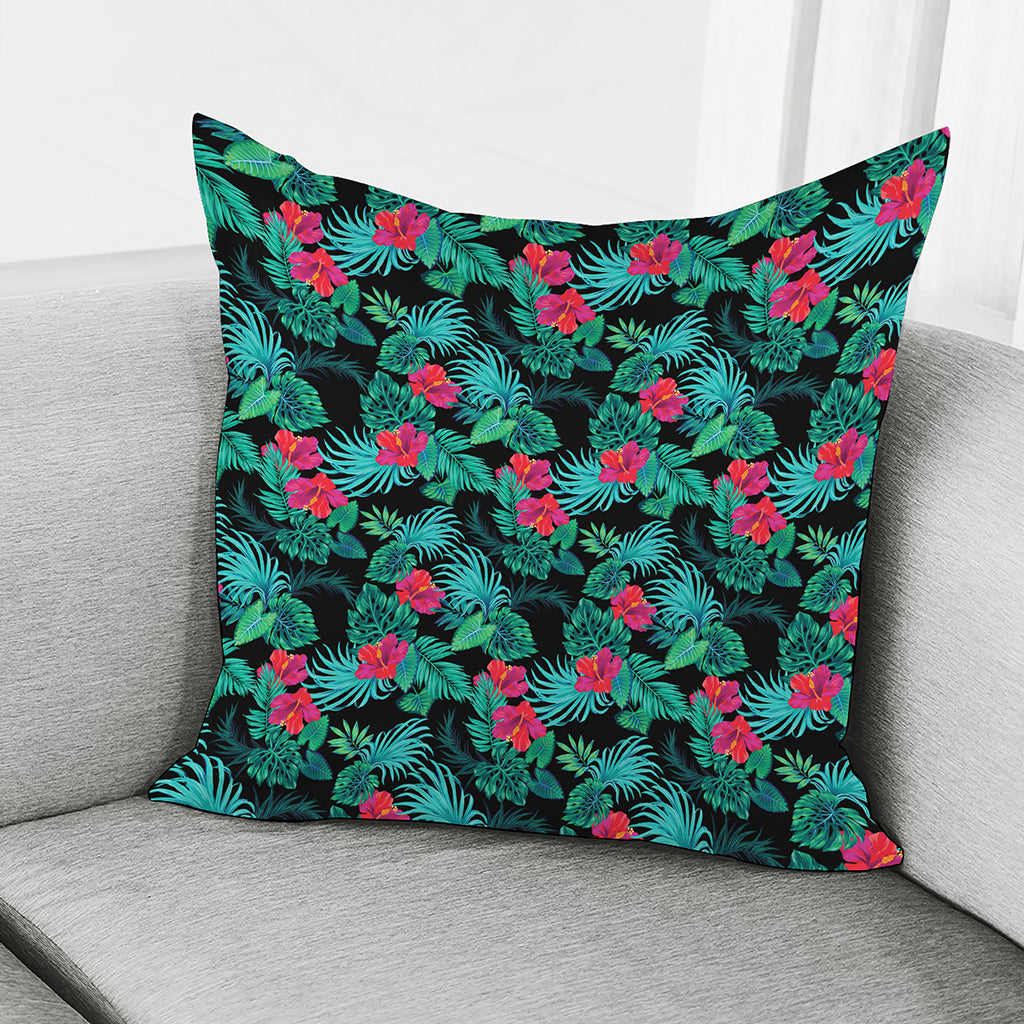 Turquoise Hawaiian Palm Leaves Print Pillow Cover