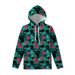 Turquoise Hawaiian Palm Leaves Print Pullover Hoodie