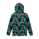 Turquoise Hawaiian Palm Leaves Print Pullover Hoodie