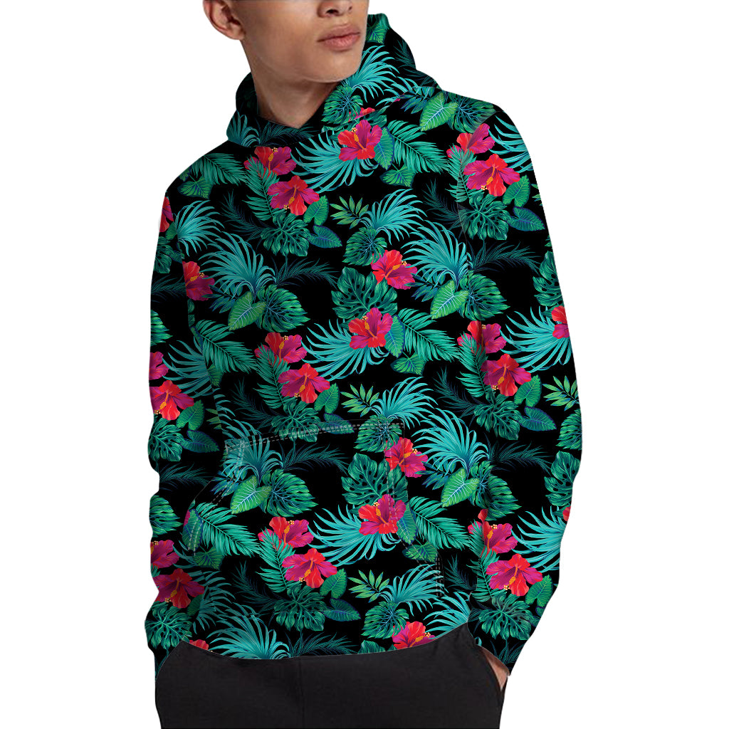 Turquoise Hawaiian Palm Leaves Print Pullover Hoodie