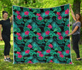 Turquoise Hawaiian Palm Leaves Print Quilt