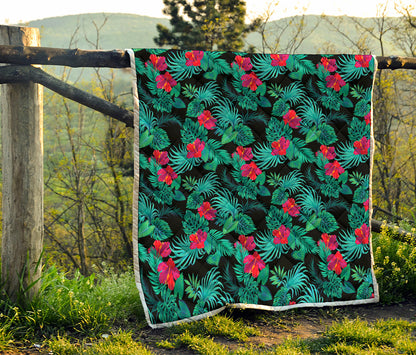 Turquoise Hawaiian Palm Leaves Print Quilt