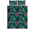 Turquoise Hawaiian Palm Leaves Print Quilt Bed Set