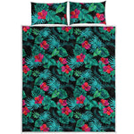 Turquoise Hawaiian Palm Leaves Print Quilt Bed Set