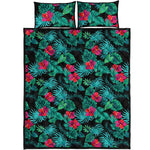Turquoise Hawaiian Palm Leaves Print Quilt Bed Set