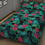 Turquoise Hawaiian Palm Leaves Print Quilt Bed Set