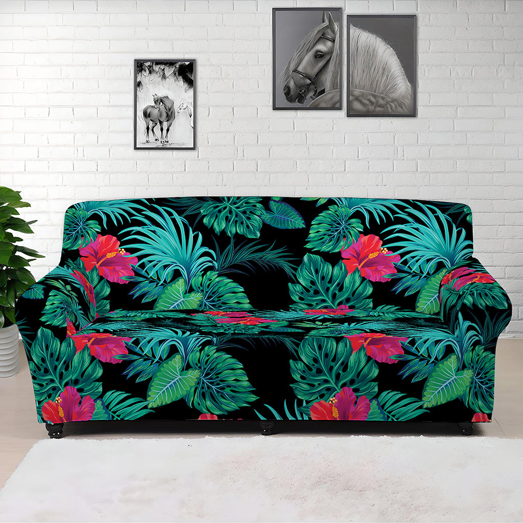 Turquoise Hawaiian Palm Leaves Print Sofa Cover