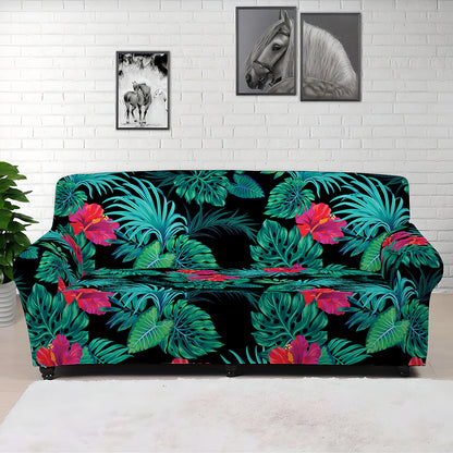 Turquoise Hawaiian Palm Leaves Print Sofa Cover