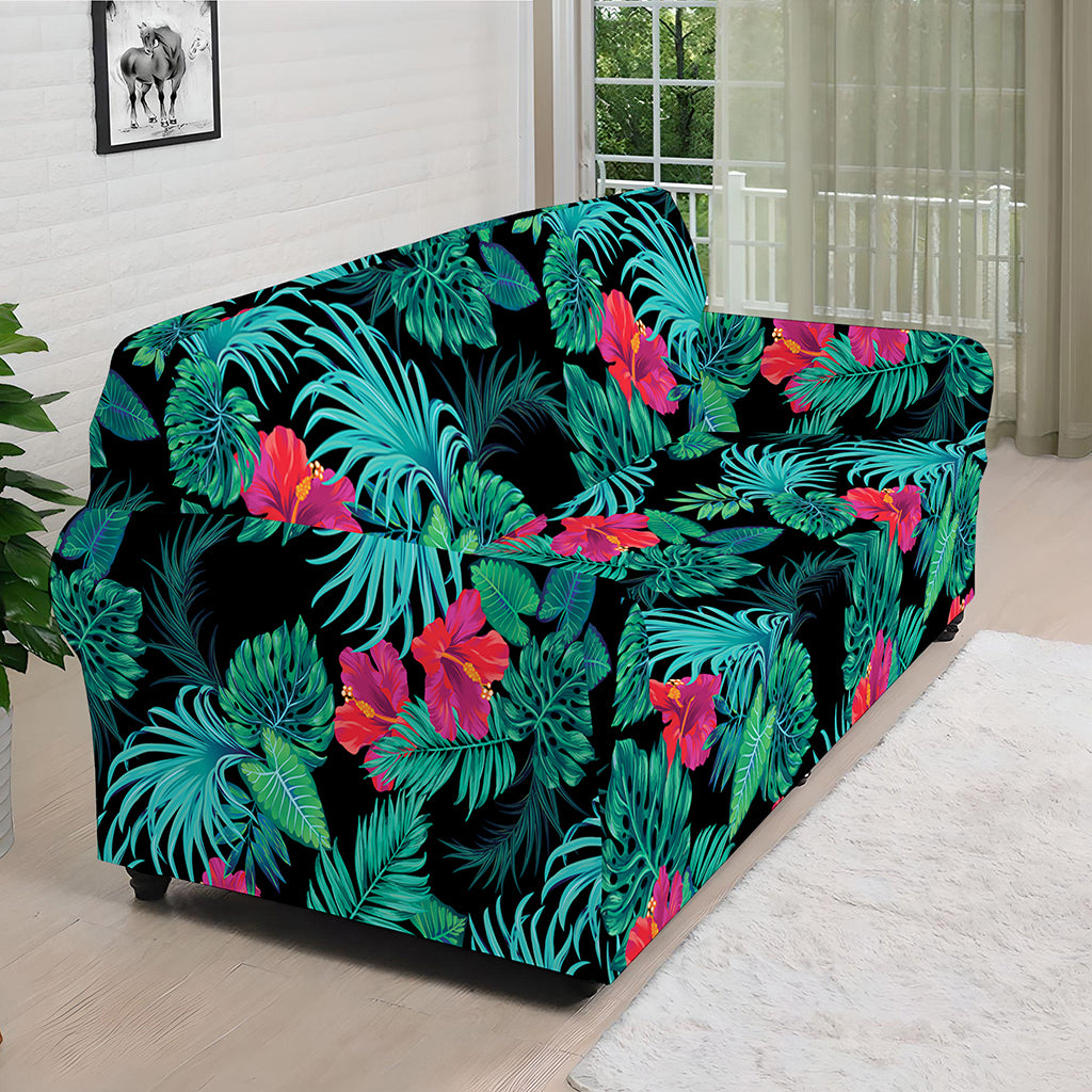 Turquoise Hawaiian Palm Leaves Print Sofa Cover