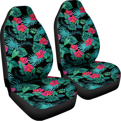 Turquoise Hawaiian Palm Leaves Print Universal Fit Car Seat Covers
