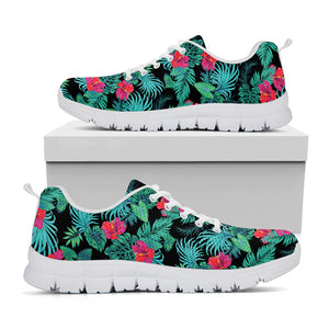 Turquoise Hawaiian Palm Leaves Print White Sneakers